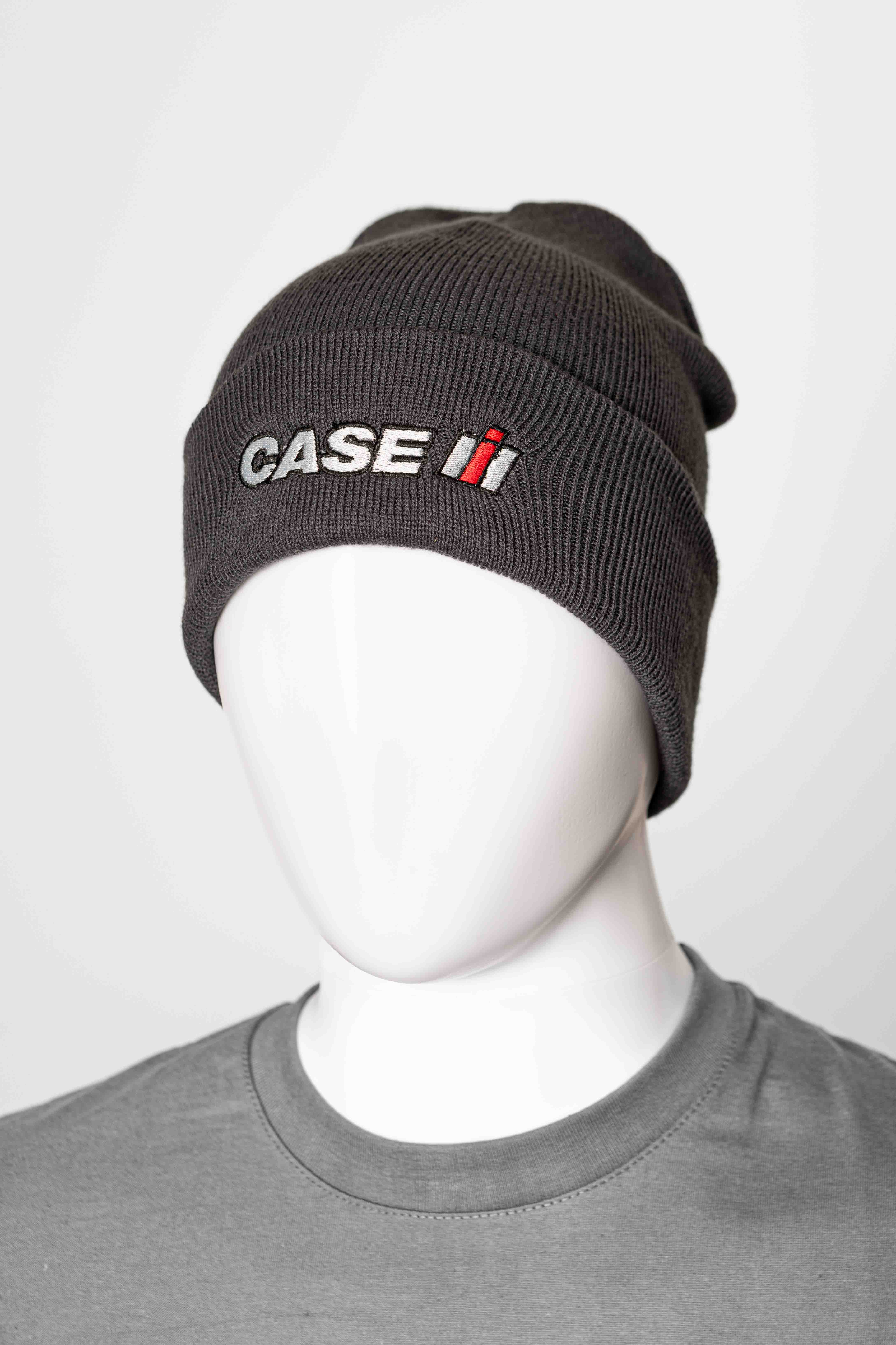 Zimní šedá čepice s výšivkou CASE IH